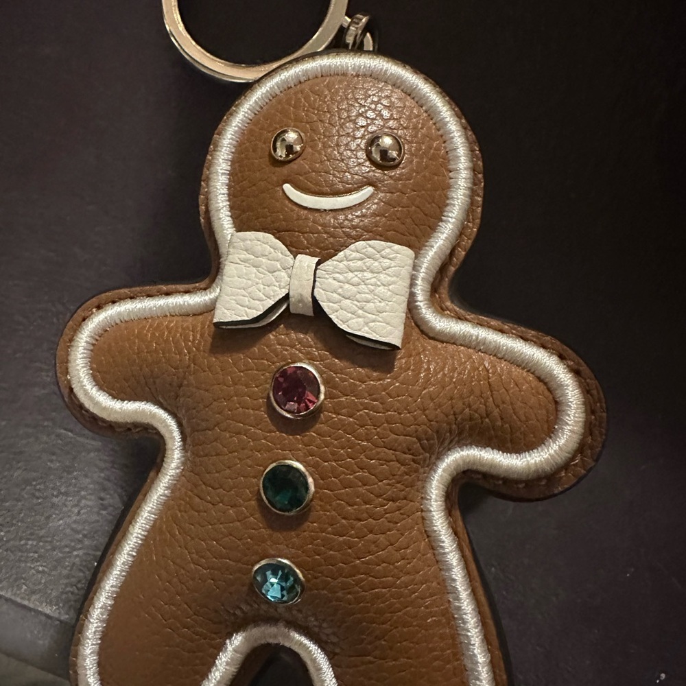 Kate Spade Brown Gingerbread Keychain with Gem Accents NWOT